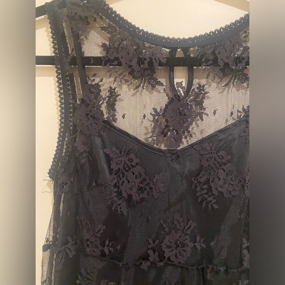 Black Floral Lace Mini Dress with Slip - Picture 3 of 5